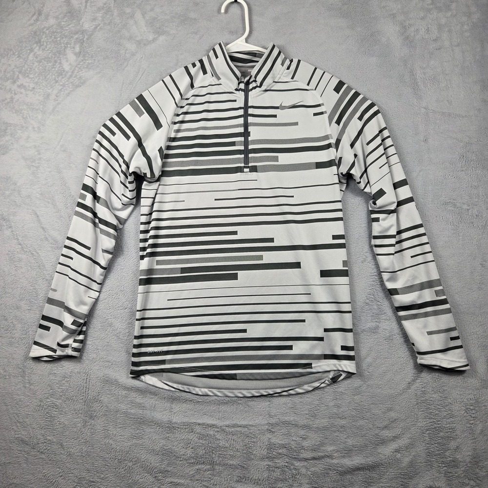 Nike Running 1/4 Zip Mens Small Grey Black Excellent Dri-FIT Striped Pullover - Picture 1 of 9